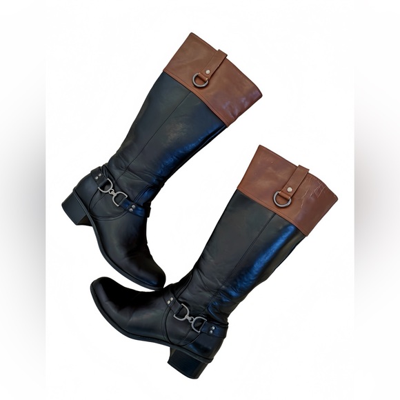 Bandolino Two-Tone Black & Brown Knee-High Riding Boots | Women’s Size 9 - Picture 8 of 11